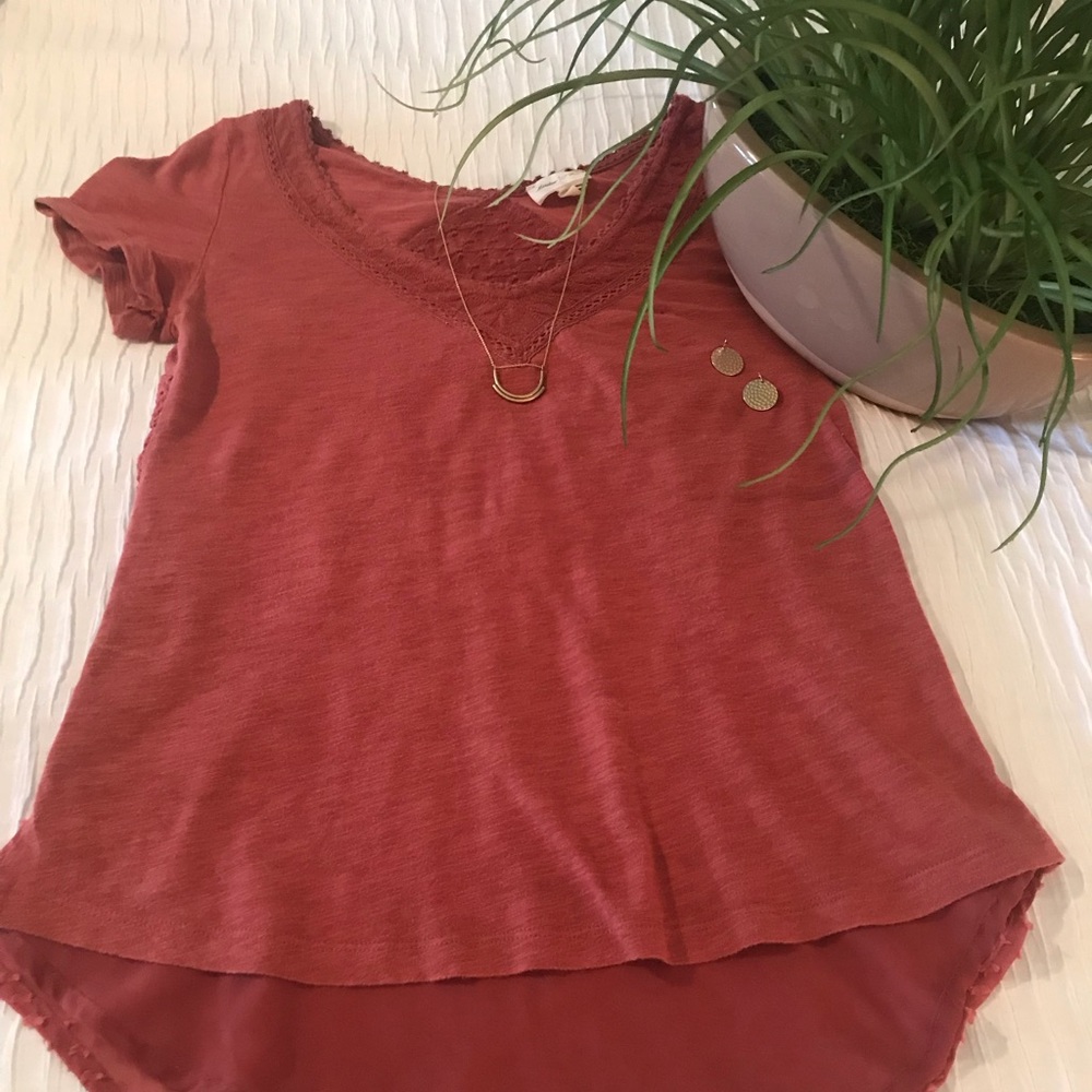 Meadow Rue - coral rust blouse. Small.